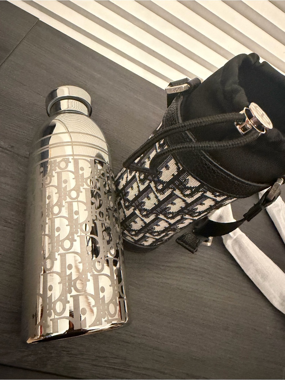 GWP-Dior Silver Monogram Logo Water Bottle w/Crossbody Carrier Case